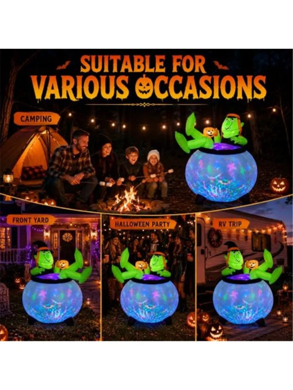 5 FT Halloween Inflatable Witch Cauldron, LED Outdoor Yard Decoration